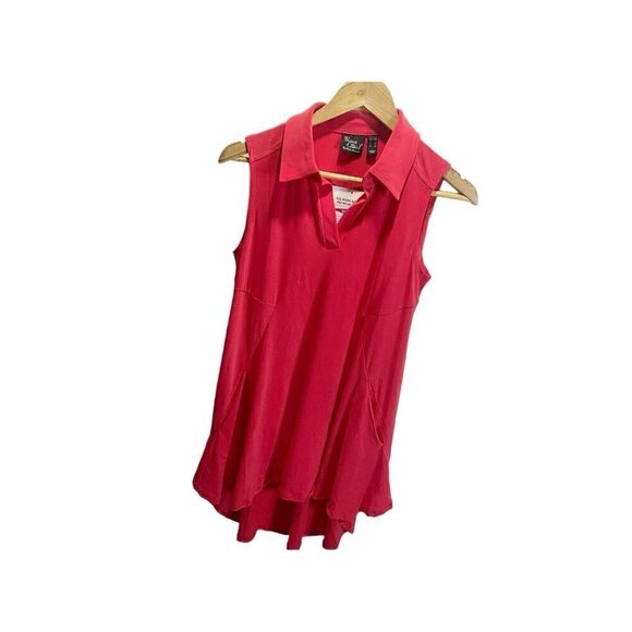 Women With Control Red XSP Tunic Collared V Neck Pockets Sleeveless Hi Low Hem - Picture 3 of 4